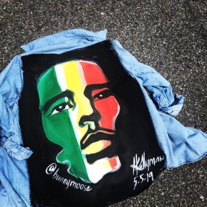 Bob Marley Painting on Denim Shirt - Image 3