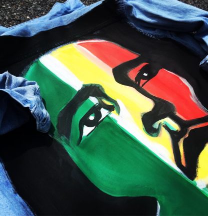 Bob Marley Painting on Denim Shirt - Image 7